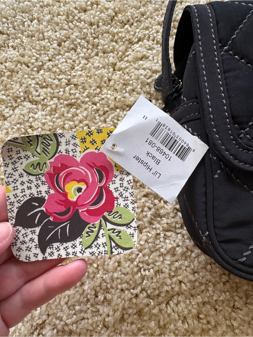 Vera Bradley Lili Hipster Crossbody Bag Black Microfiber Quilted NWT - Picture 3 of 10